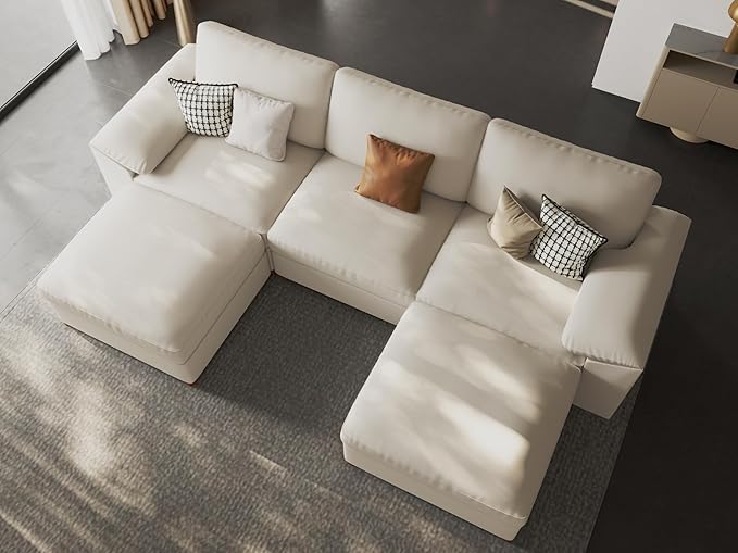 EASE MOOSE Oversized Modular Sectional Sofa,Leather Sectional Couch with Deep Seat,Extra Large U Shaped Couch,Faux Leather Material Sofa Modern Comfy Scratch Resistant,Beige