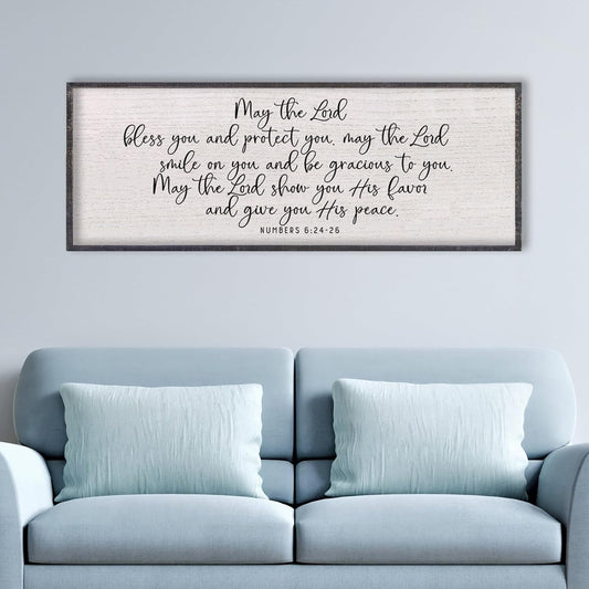 LuZhiQiang Numbers 6:24-26 Scripture Wall Art 40"x15" May The Lord Bless You And Protect You Sign Bible Verses Christian Home Wall Decor (Black)