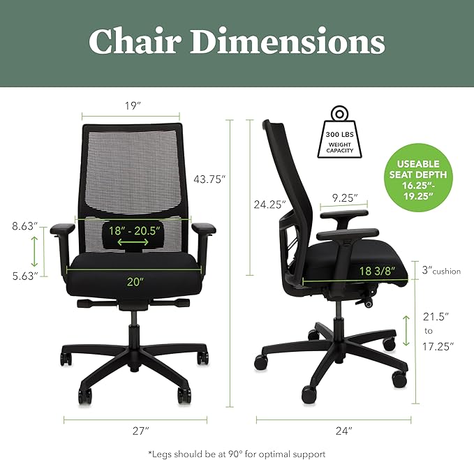 HON Ignition 2.0 Mid Back Task Chair, Spectrum Mesh, Advanced Synchro-Tilt Control, Office Chair with Lumbar Support, Height and Width Adjustable Arms, Titanium Frame, Sky