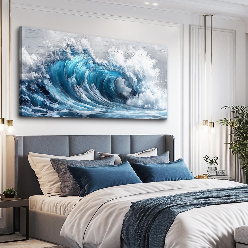 ZUITINGHUA Canvas Wall Art For Living Room Large Wall Decor For Office Bedroom Decoration Ocean Wave Landscape Picture Black And White Painting Artwork Room Wall Mural Aesthetic Home Decor 30x60 In