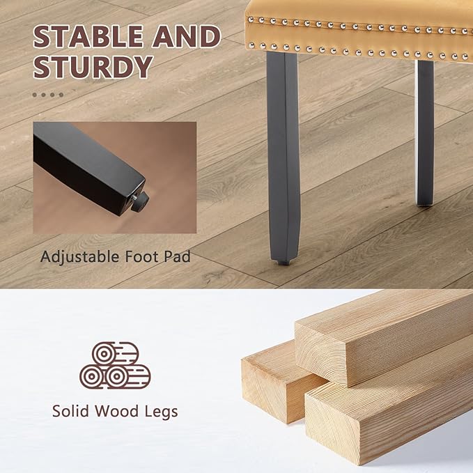 Velvet Dining Chairs Set of 2, Tufted Dining Room Chairs with Nailhead Ring Pull Trim, Upholstered Dining Chairs with Solid Wood Legs for Kitchen Dining Room (Gold)