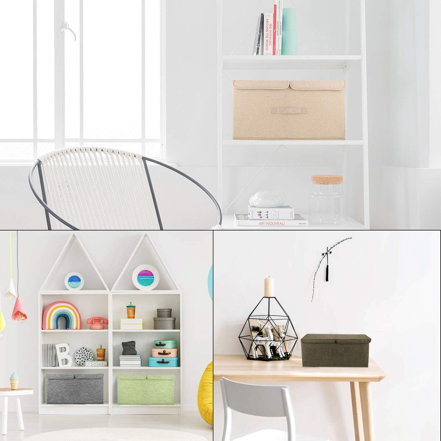 2 Pack Storage Boxes with Lids and Handles, Collapsible Linen Storage Bins Organizer Containers Baskets Cube with Removable Divider for Home Bedroom Closet Office (Green, Small)