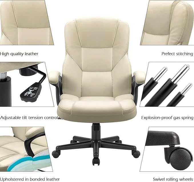 Furmax Office Executive Chair High Back Adjustable Managerial Home Desk Chair,Swivel Computer PU Leather Chair with Lumbar Support (Khaki)