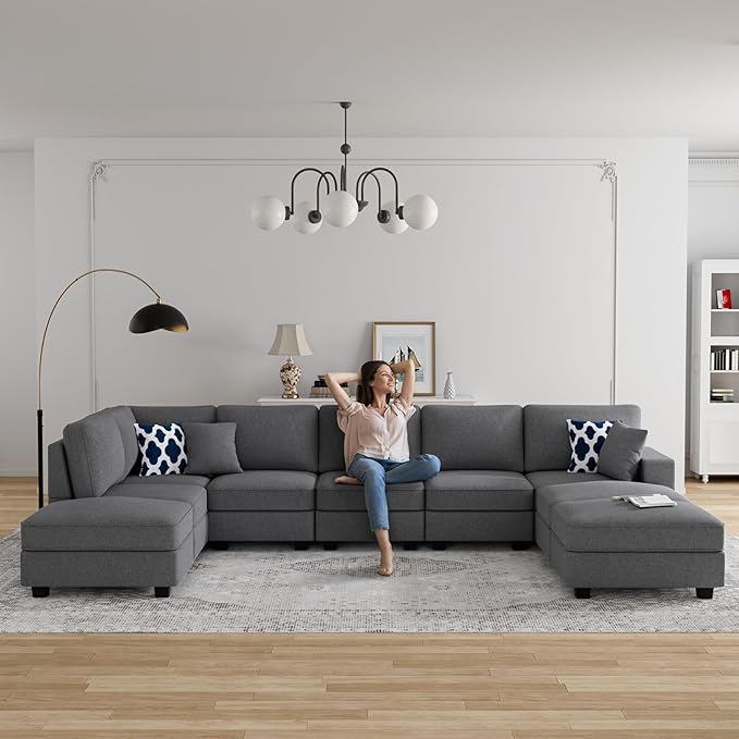 Legend Vansen Modular Sectional Sofa U Shaped Couch with Ottoman Modern Reversible Corner Sectional Couch for Living Room (Dark Grey, U Shaped Sofa-4)