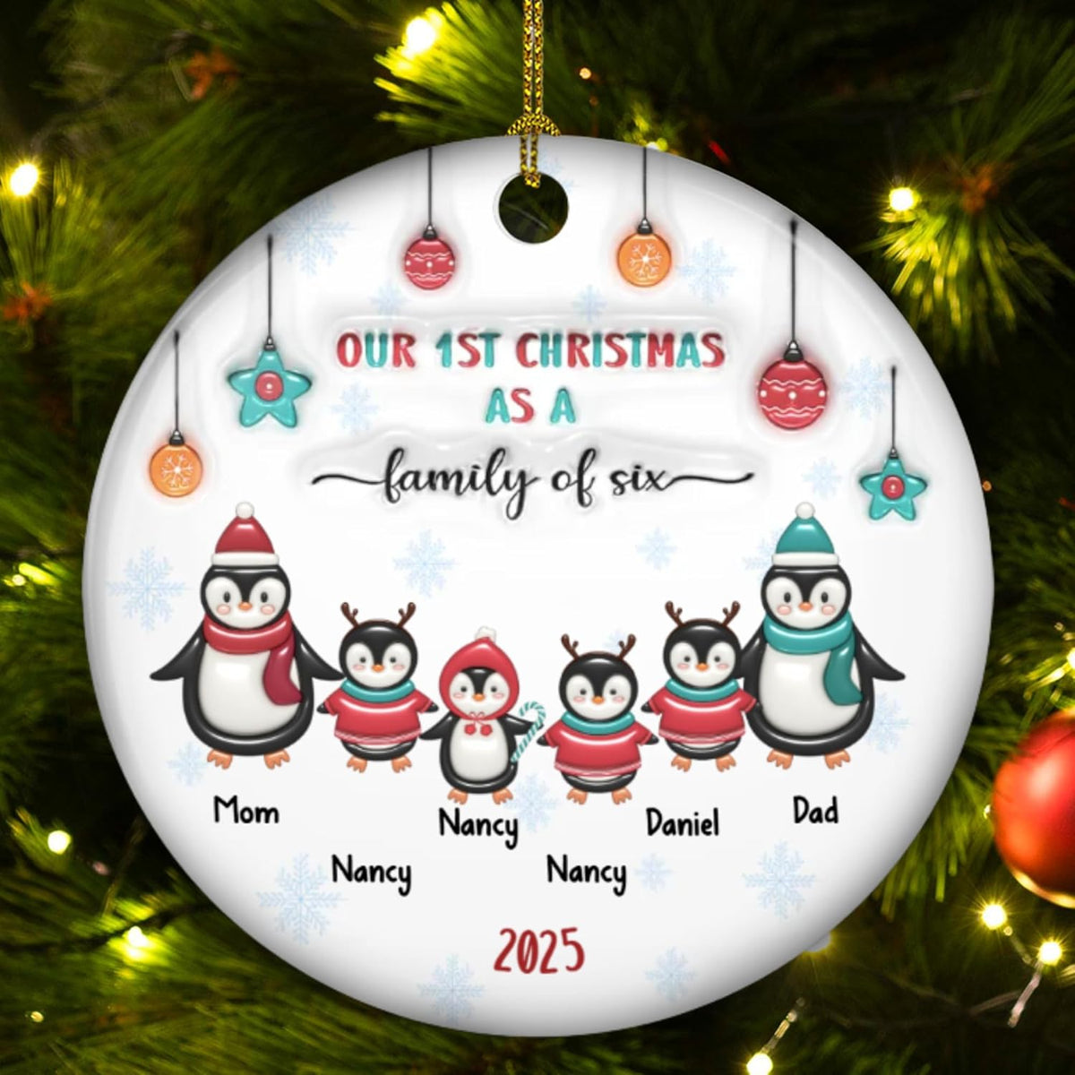 2025 Family Christmas Ornament - Personalized Custom Penguin Family Ornament - Holiday Tree Decoration Keepsake Gift