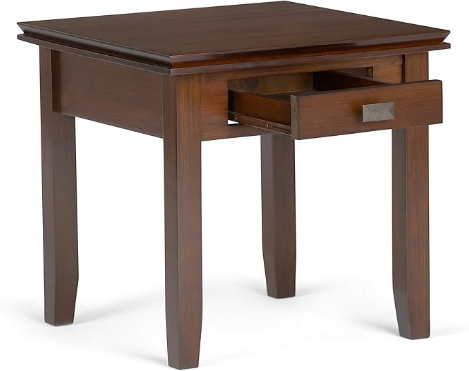 SIMPLIHOME Artisan SOLID WOOD 21 inch Wide Square Transitional End Side Table in Russet Brown for the Living Room and Bedroom