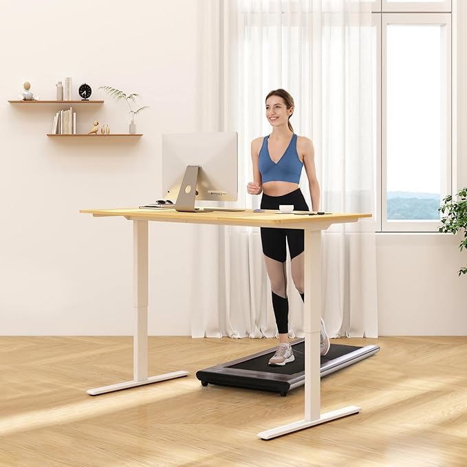 FLEXISPOT E3 Dual Motor Electric Standing Desk, 48x30 Inch Whole-Piece Board, Height Adjustable, Modern Style, White Frame + Maple Desktop, 4 Customizable Height Settings, 5-Year Warranty
