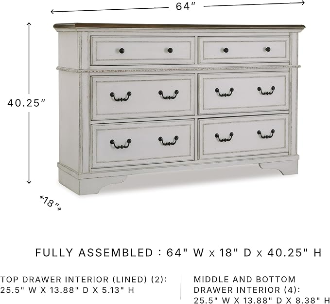 Signature Design by Ashley Blendon Traditional 6-Drawer Dresser with Safety Stop, White & Dark Brown