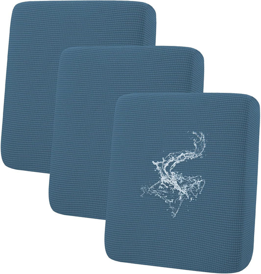 hyha Waterproof Couch Cushion Covers for Pets, Non Slip Sofa Seat Cover for Dogs Washable, Soft Thick Stretch Jacquard Fabric, Sofa Slipcovers with Elastic Bottom (3 Pieces, Blue)