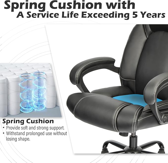 OUTFINE Office Chair Executive Office Chair Desk Chair Computer Chair with 5-Year hydrolysis-Resistant Leather Spring Cushion Ergonomic Support Tilting Function Upholstered in Bonded Leather Black