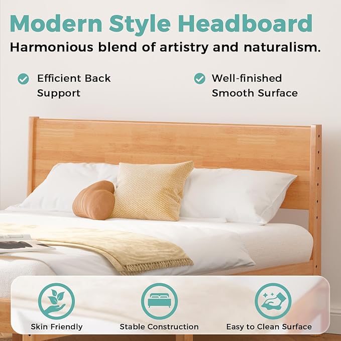 Full Bed Frame with Headboard, Malaysian Oak Bed with Classic Wood Finish, Wooden Platform Bed Frame with Storage, No Box Spring Needed, Easy Assembly, Full Size, Rustic Pine
