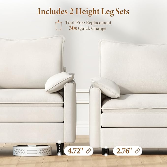 Vesgantti 101" V-Shaped Corner Couch Sectional, 7 Seat Customizable Modular Cloud Couches with Movable Ottoman, Chenille Deep Seat Sofa Set with Chaise for Living Room, Bedroom and Apartment, White
