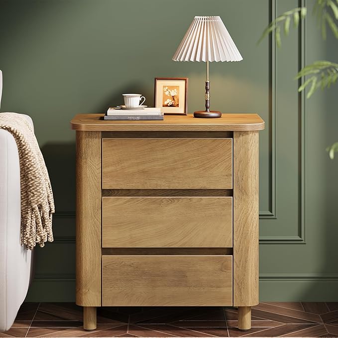 Tribesigns Modern Side Table with 3 Drawers for Living Room, 23.62" Wide Farmhouse End Table for Couch Sofa, Rustic Brown