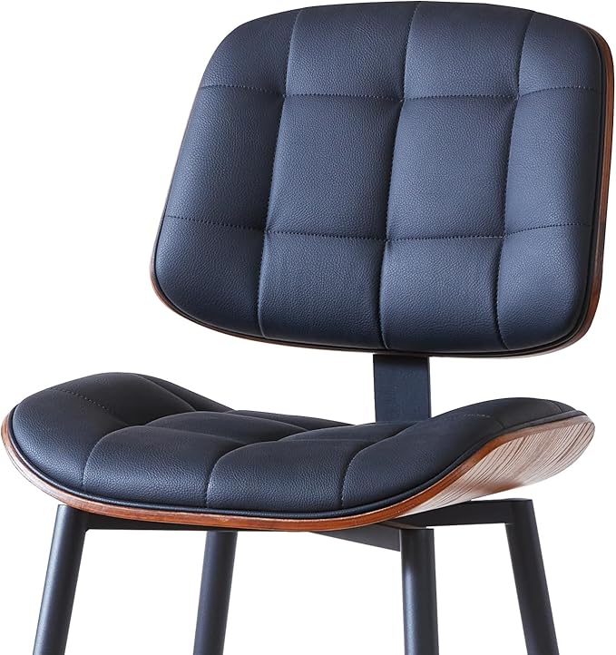 Mid Century Modern Bar Stools Set of 2 for Kitchen Island,Upholstered Black Faux Leather Counter Height stools,26 Inch Counter stools with Walnut Grain Back