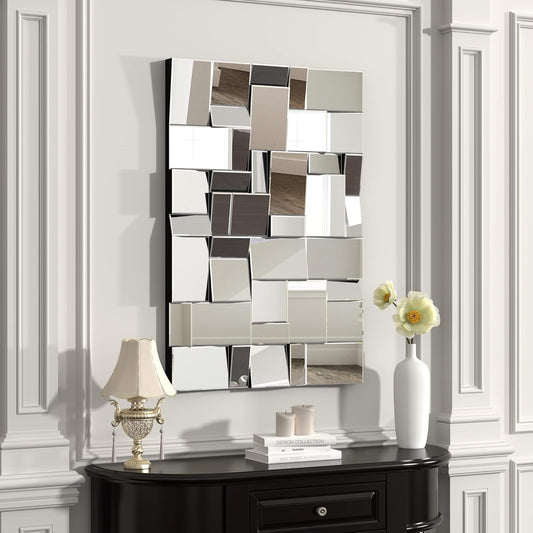 KOHROS Modern Geometric Irregular Mirror for Wall Decor 44" x 30" Decorative Mirror with Beveled Glass for Entryway Hallway Living Room Home Decor Horizontal or Vertical Hanging