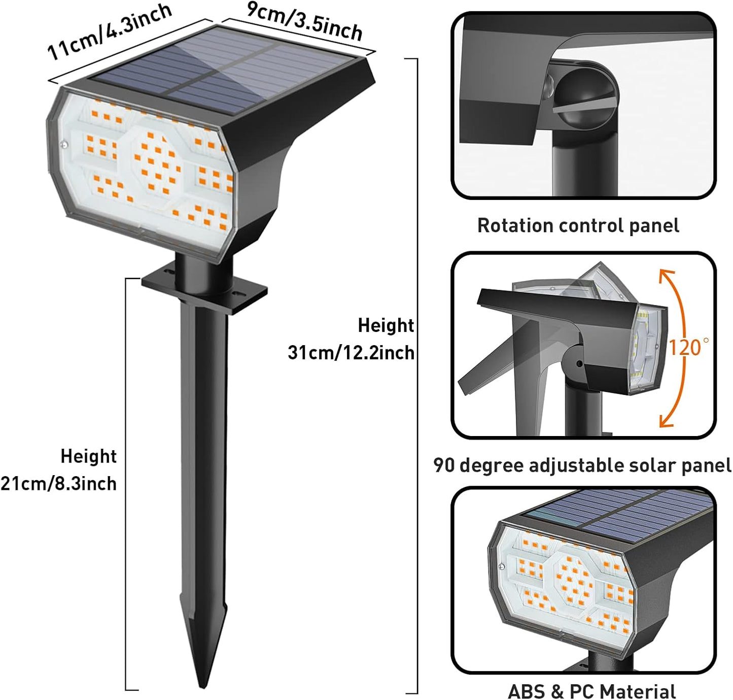 NYMPHY Solar Lights Outdoor Waterproof IP68, 56 LED 3 Lighting Modes Solar Powered Garden Yard Spot Solar Lights for Outside Landscape- 4 Pack (Warm White)