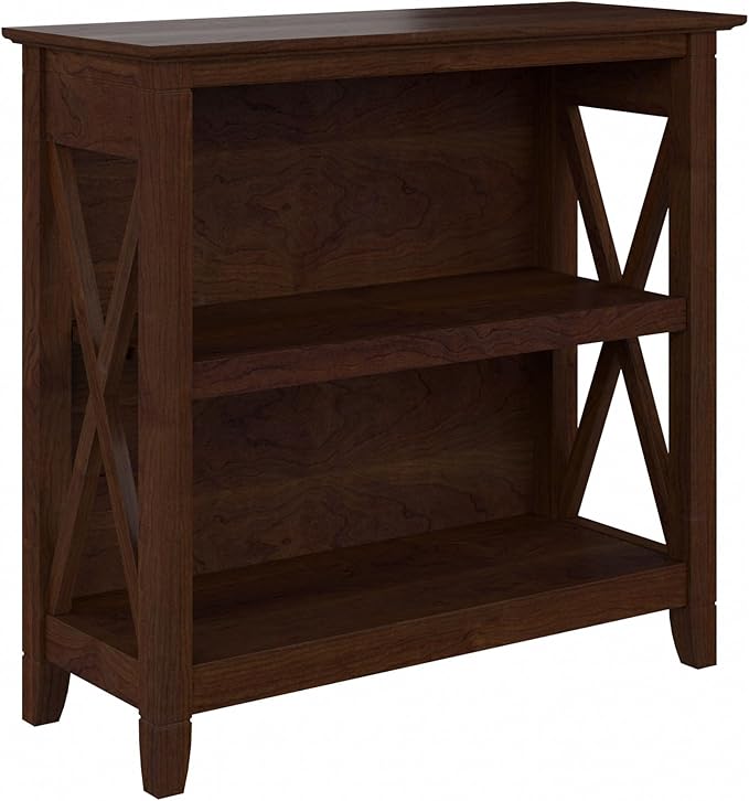 Bush Furniture Key West Small 2 Shelf Bookcase in Bing Cherry, Compact Home Organizer, Vertical Storage Solution, Bookshelf for Office or Living Room