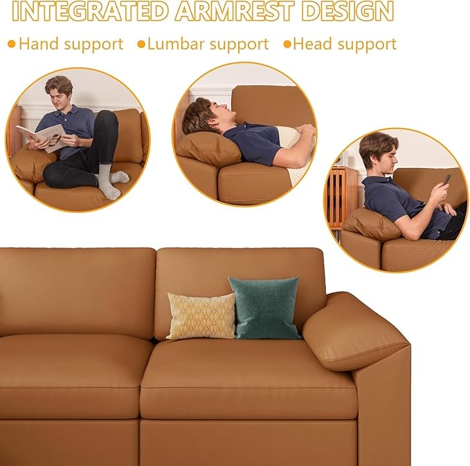 EASE MOOSE Leather Sectional Couch, Oversized Modular Sectional Sofas, Wide Deep Seat Modular Couch, Scratch Resistant Faux Leather Material, L Shaped Sofa for Big Spaces, Brown