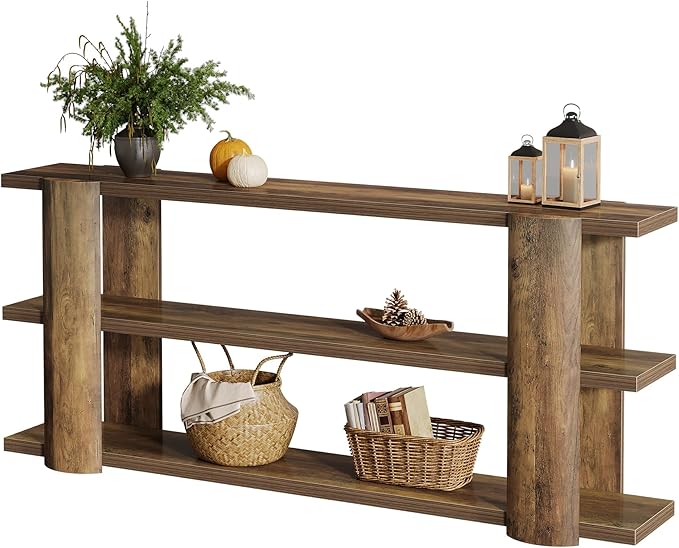 Tribesigns 70.87" Extra Long Console Table for Entryway, Narrow Wooden 3-Tier Sofa Table Behind Couch, Farmhouse Entryway Accent Table for Living Room, Hallway Foyer, Brown