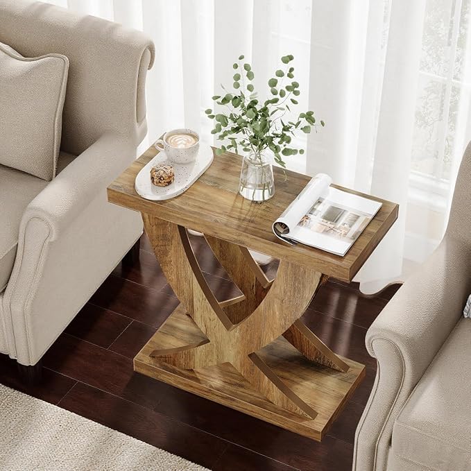 Tribesigns End Table for Living Room with Cross Fishtail Support, Side Table and Farmhouse Accent Furniture for Small Spaces (1)
