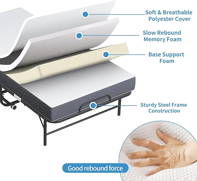 Folding Bed with Mattress for Adults, 75" x 38" Foldable Bed, Twin Size Metal Bed Frame with Wheels, Portable Rollaway Bed for Guest, Travel