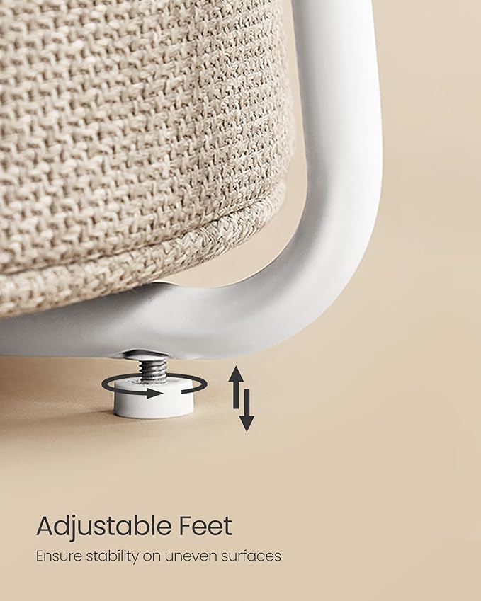 VASAGLE LILEA Collection - Small Round Side End Table, Modern Nightstand with Fabric Basket, for Living Room, Bedroom, Set of 2, Matte White and Camel Brown ULET225WG01S