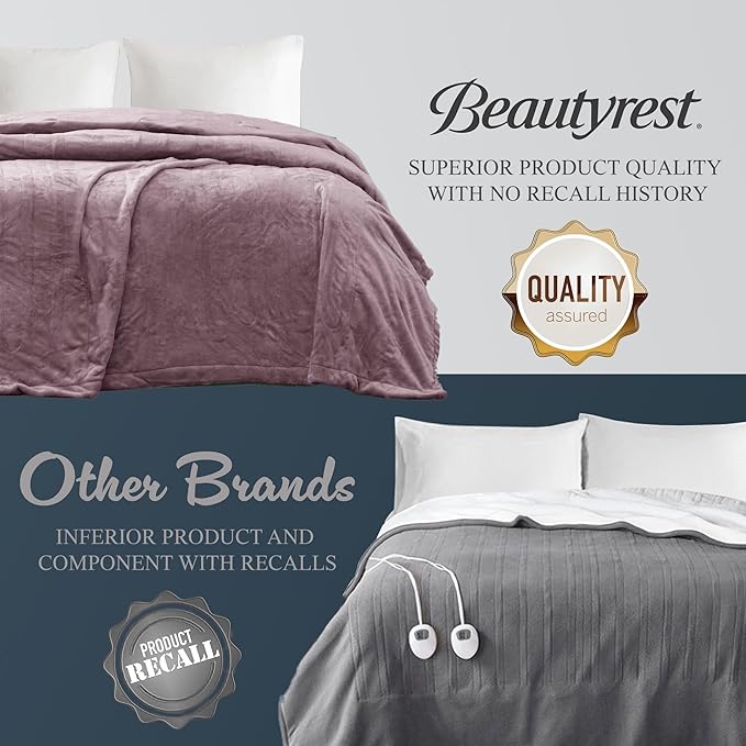 Beautyrest Heated Plush Elect Electric Blanket with 20 Heat Level Setting Controllers Equip with Secure Comfort Technology and 10 Hours Auto Shut Off, King: 90x100, Lavender,BR54-0657