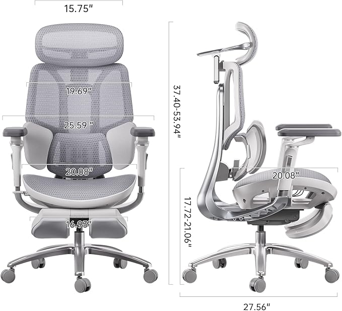 Hbada E3 Ultra Ergonomic Chair, with 3-Zone Dynamic Lumbar Support, 360° Mechanical Armrest, 4D Adjustable Headrest, Aluminum Alloy, Mesh Chair, Grey