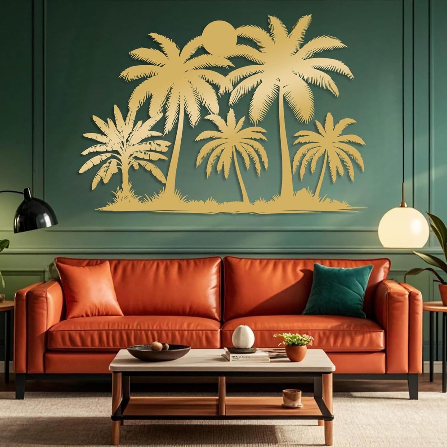 Tuglona Metal Palm Tree with Sunset Wall Decor, Tropical Palm Tree Metal Wall Art, Tropical Wall Decor, Sun Wall Art, Beach Wall Decoration, Coastal Trees Wall Hanging (White, 53"x37"/135x93cm)