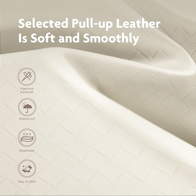 ALPHA HOME 24 inch Barstools Set of 2, Solid Wood Kitchen Stools with PU Leather Cushion Counter Height Bar Stools for Indoor, White Seat and Wooden Legs, 2PCS