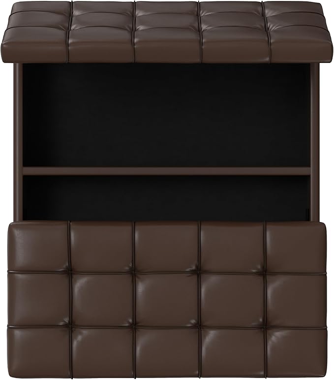 SIMPLIHOME Harrison 40 inch Wide Transitional Square Large Coffee Table Storage Ottoman in Chocolate Brown Vegan Faux Leather, Assembled, for The Living Room and Bedroom