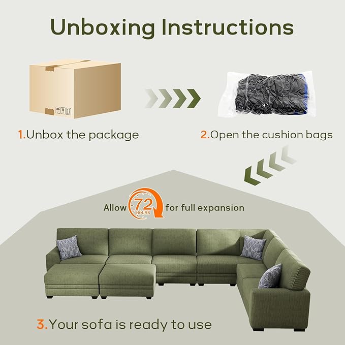 Wanderwell Oversized Modular Sectional Sofa, 6-Seater U Shaped Couches with Movable Ottoman,Corduroy Sectional Couch with Wide and Deep Seats Suitable for Living Room,Bedroom,Apartment (Olive, L-6)