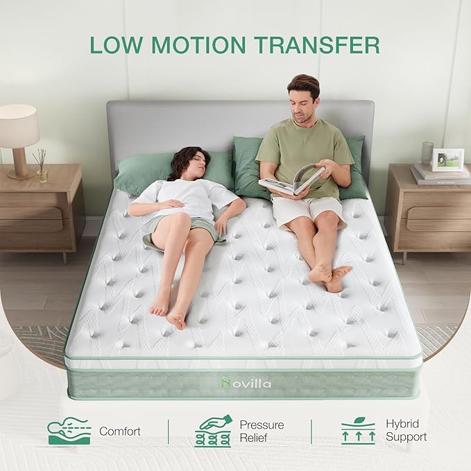 Novilla Twin Size Mattress, 12 Inch Hybrid Mattress with Knitted Cover, Gel Memory Foam with High High Resilience Foam for Pressure Relief, Medium Firm