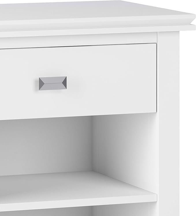 SIMPLIHOME Artisan Bedside Table - 24 inch Wide Solid Wood Nightstand Table in White, Contemporary Bedroom Side or End Table with 1 Drawer, Open Shelf Storage and Bronze Knobs