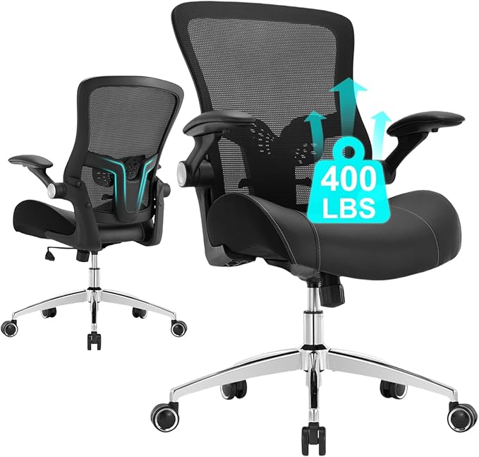 Big and Tall Office Chair, 400lbs Ergonomic Desk Chair with Wide 3D Modeling Foam Seat Cushion Mesh Computer Chair with Lumbar Support, Heavy Duty Executive Task Chair for Home Office, Black