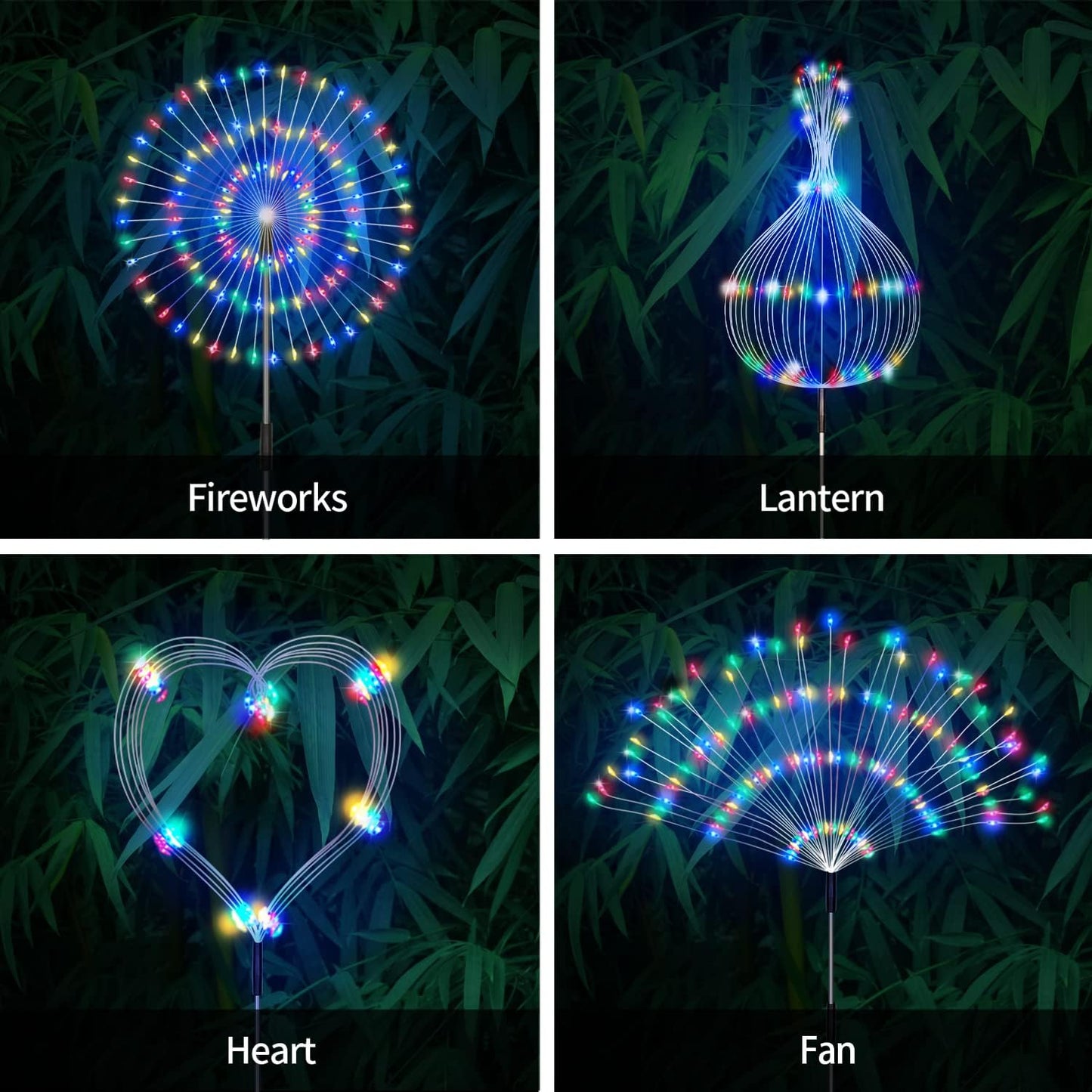 Outdoor Solar Garden Lights, 4 Pack 120 LED Copper Wire Waterproof Garden Fireworks Lamp with Remote, 8 Modes Decorative Sparkles Stake Landscape Light for Pathway Lawn Decor (Colorful)