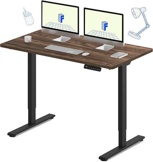 FLEXISPOT E3 Dual Motor Electric Standing Desk 55x28 Inch Whole-Piece Board Height Adjustable Electric Sit Stand Desk (Black Frame + Brown Wood Grain Desktop, 2 Packages)