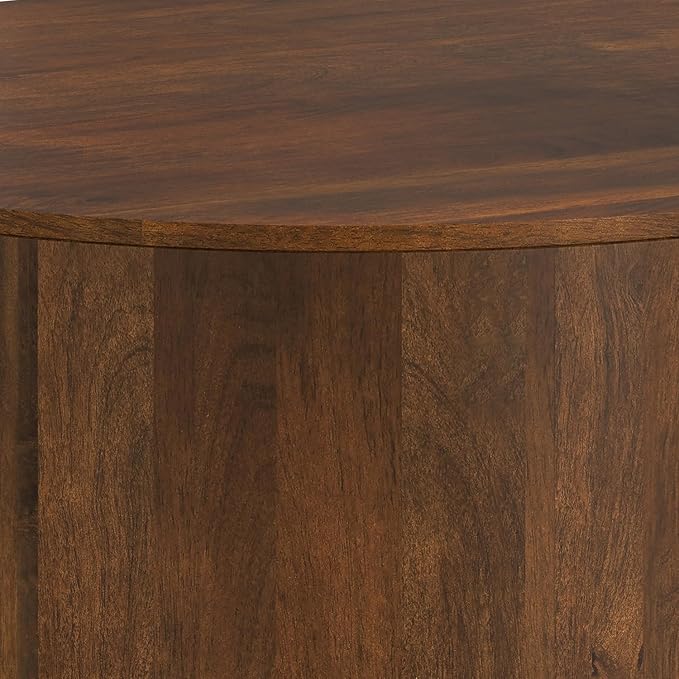 SIMPLIHOME Millbury Drum Coffee Table - 36 inch Wide Solid Mango Wood Round Living Room Table in Walnut Brown, Contemporary Cocktail Table for Family Room or Lounge with Large Surface, Assembled