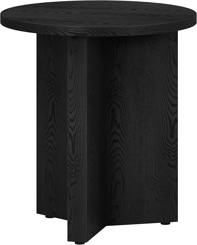 Henn&Hart 20" Wide Round Side Table in Black Grain, for Home, Living Room, Bedroom, Entertainment Room or Office