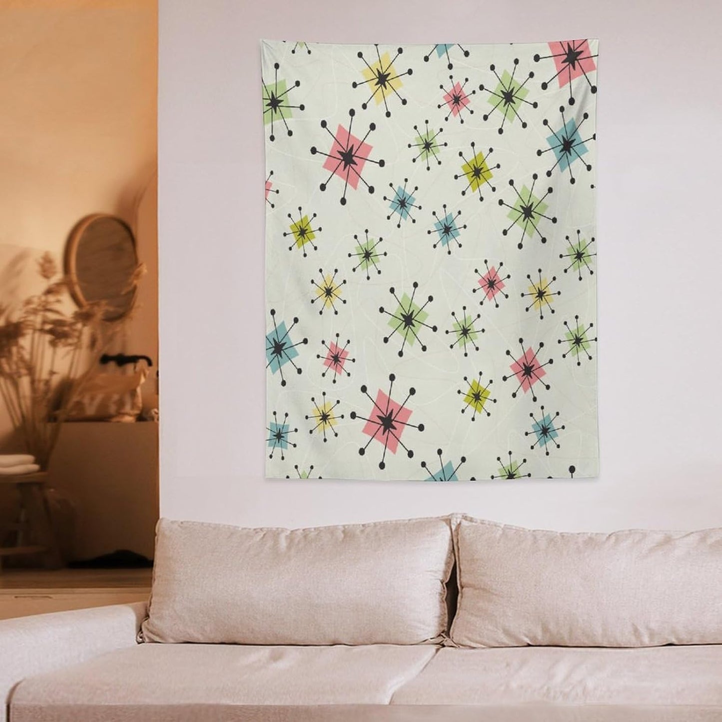 ICMOLYYENLO Abstract Cat Tapestry, Medieval Abstract Atomic Star Cat Vintage Home Wall Hanging Art Tapestry for Bedroom Living Room Dormitory 30x40 Inch