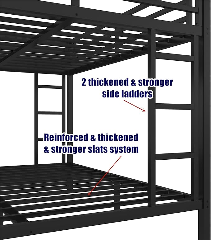 Latest Upgrade & Stronger Steel Queen Over Queen Bunk Bed, Heavy Duty Thickened More Rust-Proof Metal Bunkbed with Enhanced Legs & Slats (Easier Assembly)