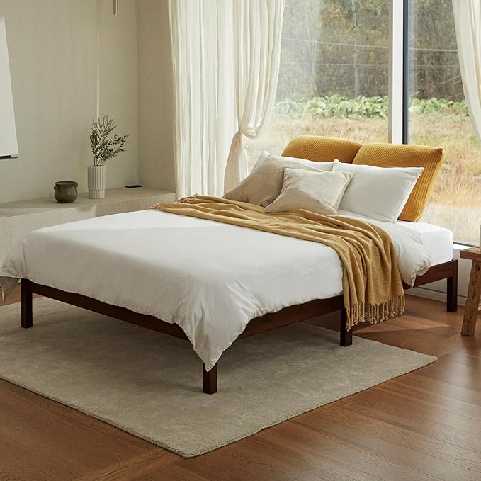 LIFEMENT Classic Wood Platform Bed Frame, Essential, Noise Free, Under Bed Storage, No Box Spring Needed, Easy Assembly (Walnut, King (U.S. Standard))