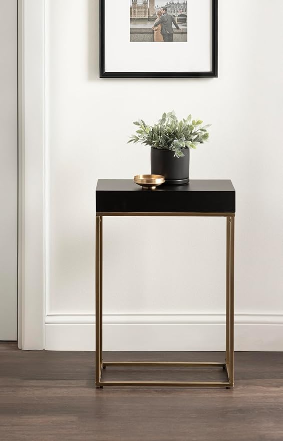 Kate and Laurel Karlsen Modern Wood and Metal Narrow Side Table, 16 x 8 x 24, Black and Antique Brass, Minimal Slim End Table for Use as Bedroom Nightstand or Accent Entryway or Living Room Decor
