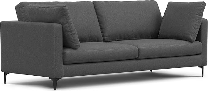 SIMPLIHOME Ava Sofa in 100% Recycled Polyester Tightly Woven Performance Fabric, Pebble Grey, 90-inches Wide, Handcrafted Mid-Century Modern Style Sofa for Living Room or Couch for Family Room