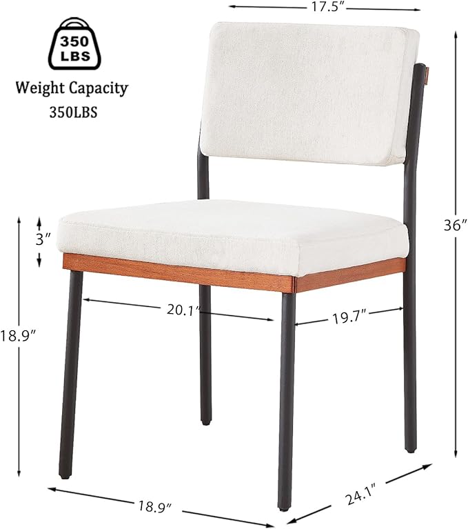 Modern Dining Chairs Set of 4, Kitchen Chairs with Thick Cushions and Adjustable Foot Pads, Upholstered Fabric Dining Room Chairs with Sturdy Metal Legs,White