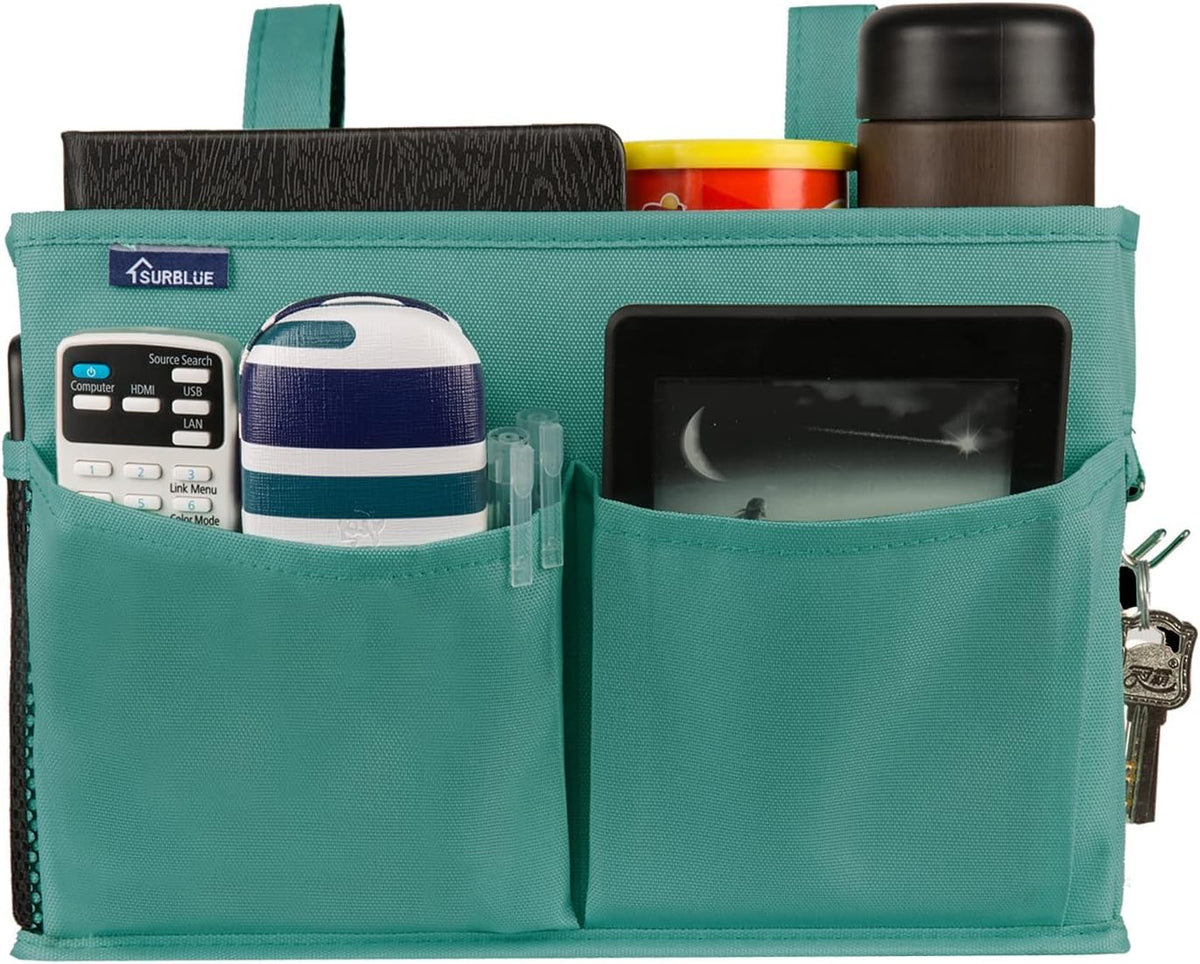 Surblue Caddy Hanging Organizer Bedside Storage Bag for Bunk and Hospital Beds, Teal, Small