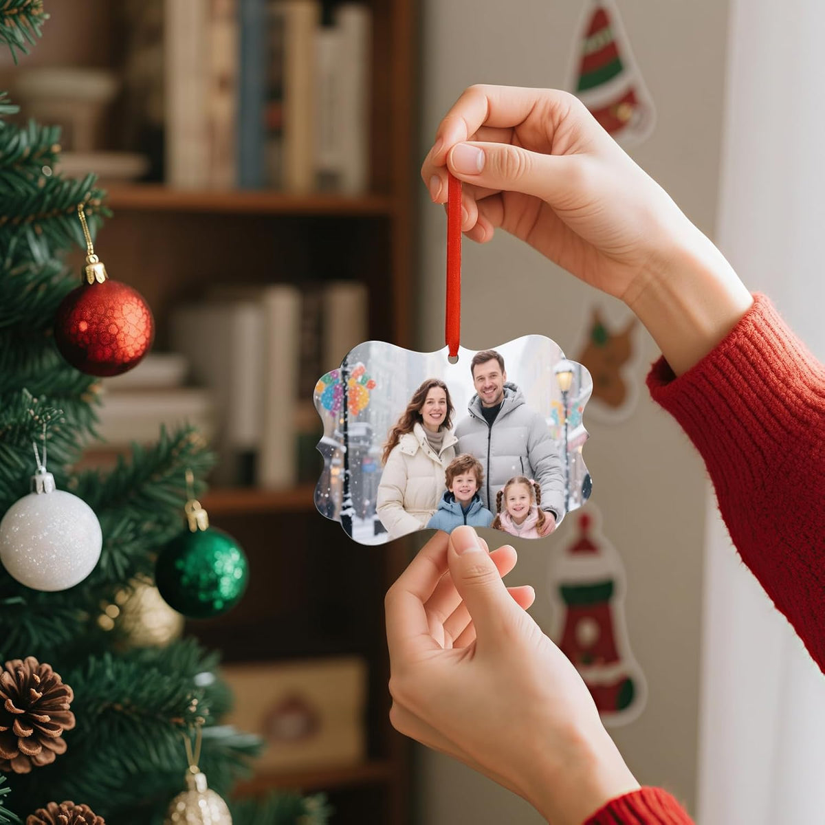 Personalized Photo Christmas Ornaments Double-Sided Metal Custom Picture Christmas Ornament 2024, Customized Xmas Tree Decorations Memorial Gifts for Kids Couples Family Friends Pet