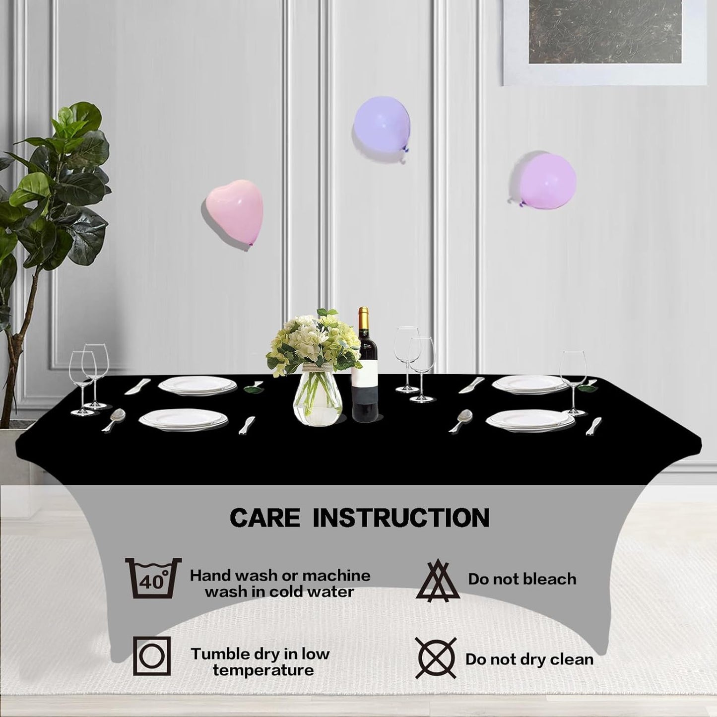 IVAPUPU 6FT Spring Table Cloth for Rectangular Fitted Events Stretch Black Table Covers Washable Cover Spandex Tablecloth Protector for Party, Wedding, Cocktail, Banquet, Festival
