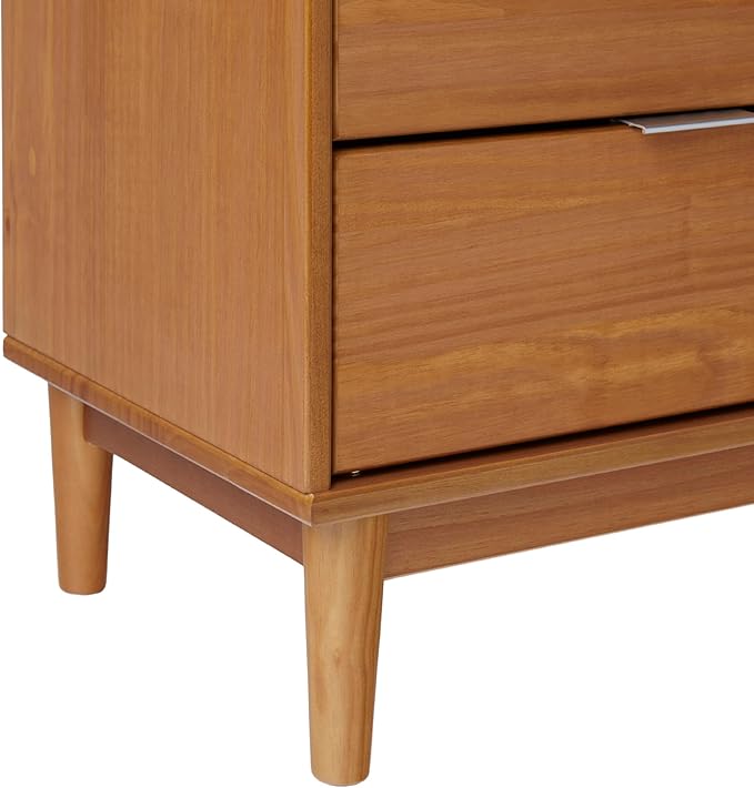 Walker Edison Blythe Mid-Century Modern Tray-Top 2-Drawer Nightstand, 20 Inch, Caramel