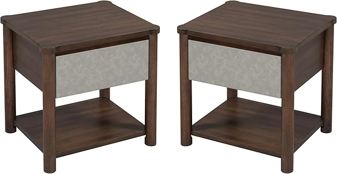 Christopher Knight Home Zeri Bedroom Nightstands Set of 2, Wood Nightstand with Drawers, Small Bedside Table Set of 2, End Table for Living Room, Multipurpose Storage Cabinet, Light Gray + Walnut